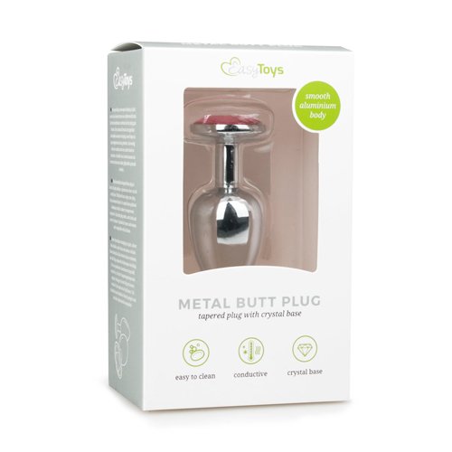 Metal butt plug with pink stone – silver colored - Image 2