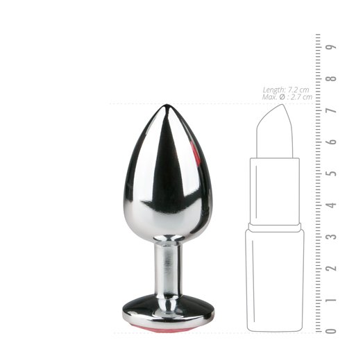 Metal butt plug with pink stone – silver colored - Image 4